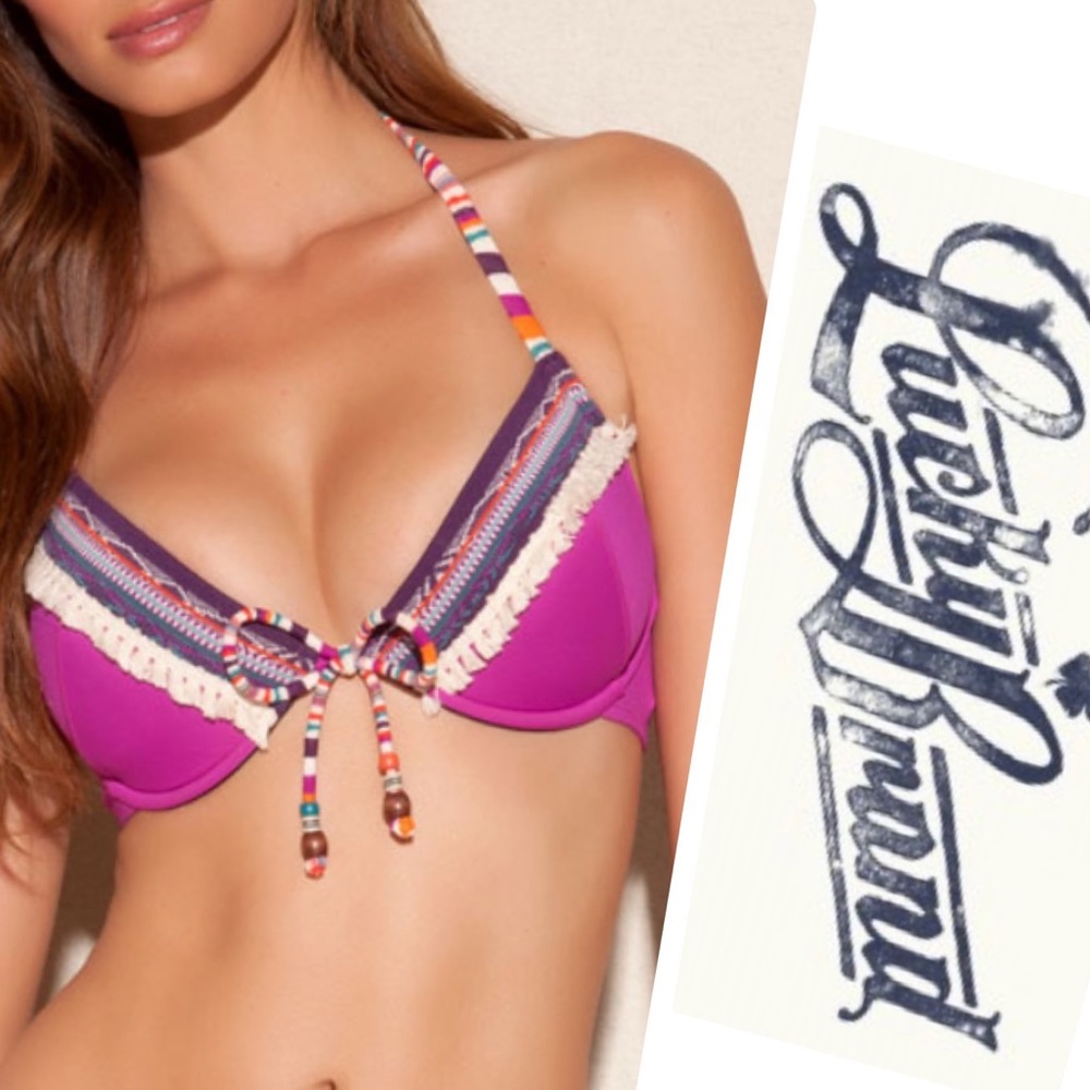 NWT Lucky Brand Mumbai Magic Berry Colored Bikini Top Size Medium